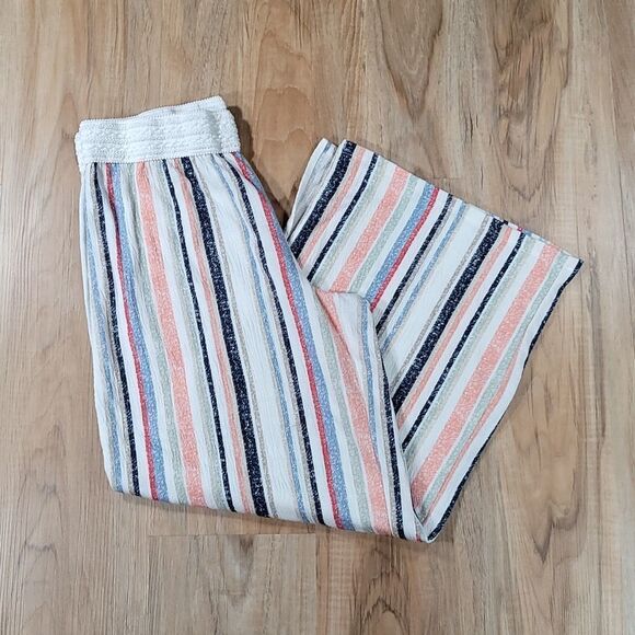 💜Cato C'est 1946 White & Multicolored Stripes Wide Leg Pants Petite Medium - Picture 1 of 9